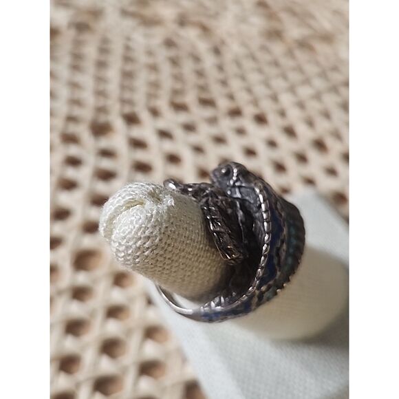 Vintage Sterling Silver Blue Green Enamel Coiled Snake Ring size 6 - Picture 4 of 9